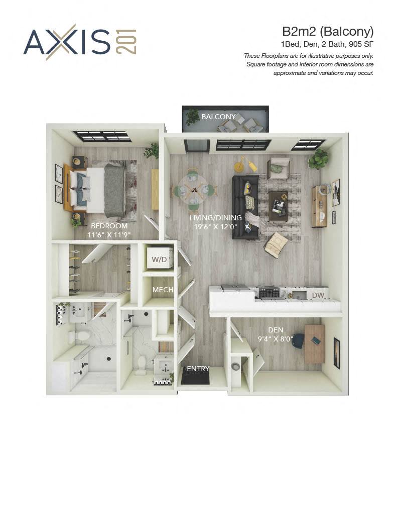 1 Bed 2 Bath with Den